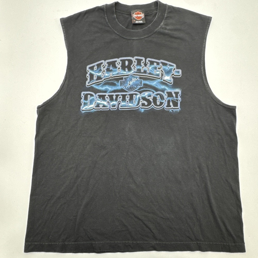 Retro 2012 Harley Davidson Shirt Size X-Large Black Blue Thunder Lightening Tank